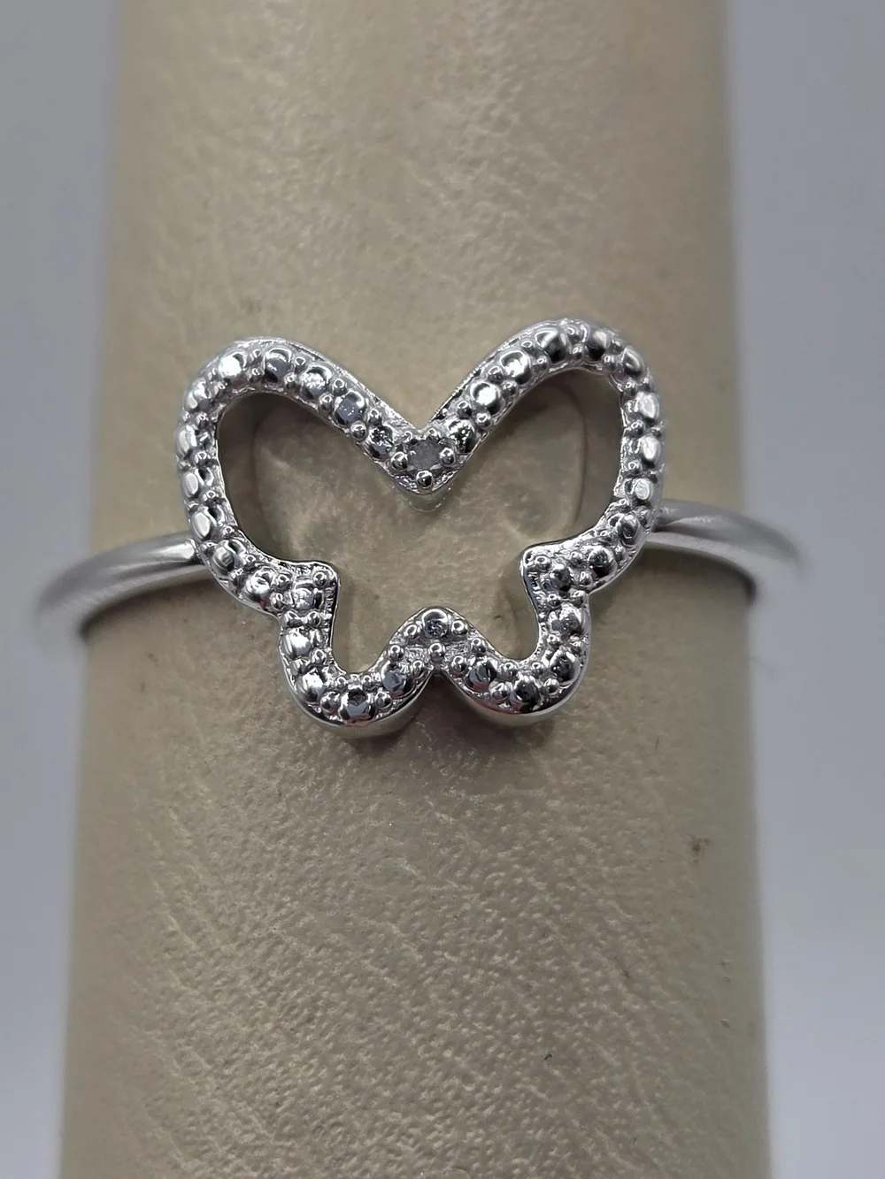 NEW 925 Sterling Silver Butterfly Ring Size 7 Dainty Stackable Diamond Accent